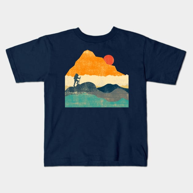 Hiking in the Mountains at Sunset Kids T-Shirt by High Altitude